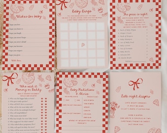 Girl Pizza Baby Shower Game Bundle - Editable Slice Slice Baby Shower Activities - Hand Drawn Italian Pizza Theme Baby Shower Games#YH3