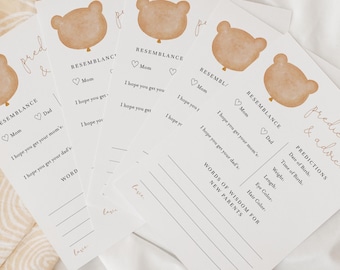 Babyshower berenspel, voorspellings- en advieskaarten, we can Bearly Wait (afdrukbaar)