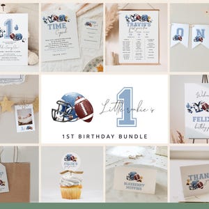 Boy Football 1st Birthday Bundle with Customizable Invitations, Milestones, and Decors | 1st Year Down Birthday Party | One Rookie Year#BO3