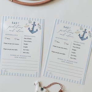 Prédictions et cartes de conseils pour bébé - Jeu de baby shower de voilier nautique - Ahoy It's a Boy Baby shower de jeu - Thème de l'océan côtier #YR8