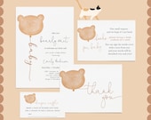 We Can Bearly Wait Baby Shower Invitation Bundle - Editable Bear Baby Shower Set - Gender Neutral Invite, Raffle, Book, Thank You#Y231
