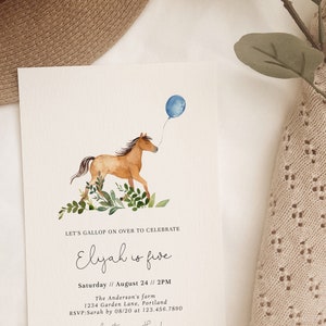 Simple Greenery Little Horse Birthday Invitation, Gallop on Over, Horse Birthday Party Invitation, Farm Birthday Invite, Fully EditableA9 image 7