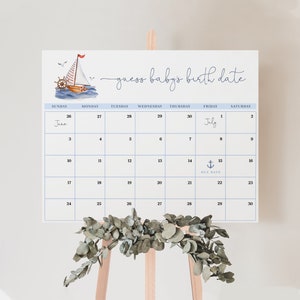 Nautical Baby Shower Guess Baby Due Date, Ahoy It's a Boy Baby Shower Game, Guess Baby's Birth Date, Editable Baby Prediction#YR9