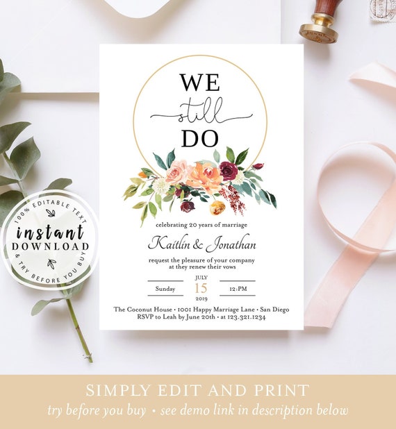 We Still Do Wedding Anniversary Invitation With Burgundy Etsy