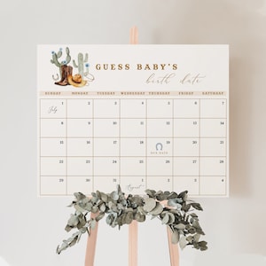 Editable Cowboy Baby Shower Game - Guess the Due Date Calendar, Western Baby Shower Activity, Guess Baby&#39;s Birth Date Calendar#YA6