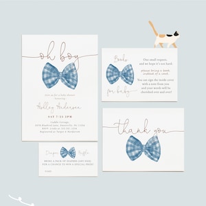 Petit lot Baby Shower Oh Boy | Petite invitation modifiable pour baby shower, demande de livre, billets de tombola de couches et cartes de remerciement #BO1