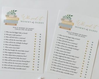 Mommy or Daddy? Guess Who Said It Gender Neutral Storybook Baby Shower Printable Game, Editable Baby Shower Game#Y227
