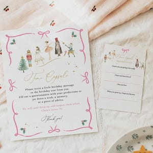 Quebra-nozes Winter Onederland Birthday Time Capsule Sign e cartões de mensagem imprimíveis correspondentes | Land of Sweets Nutcracker 1º aniversário #MC2