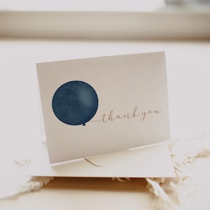Carte de remerciement d'anniversaire bleu marine et or, carte de remerciement modifiable pour baby shower garçon, carte de remerciement minimaliste # R11