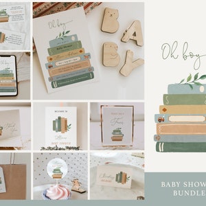 Storybook Boy Baby Shower Bundle, Book Lover Baby Shower Invite, Games and Decor Set, Fully Editable Templates For Book Themed Shower#Y237