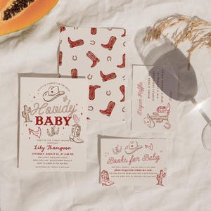 Cowboy Baby Shower Invitation Bundle, Western Rodeo Theme, Editable Template (Digital Download)
