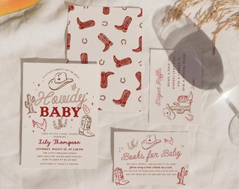 Cowboy Baby Shower Invitation Bundle, Western Rodeo Theme, Editable Template (Digital Download)