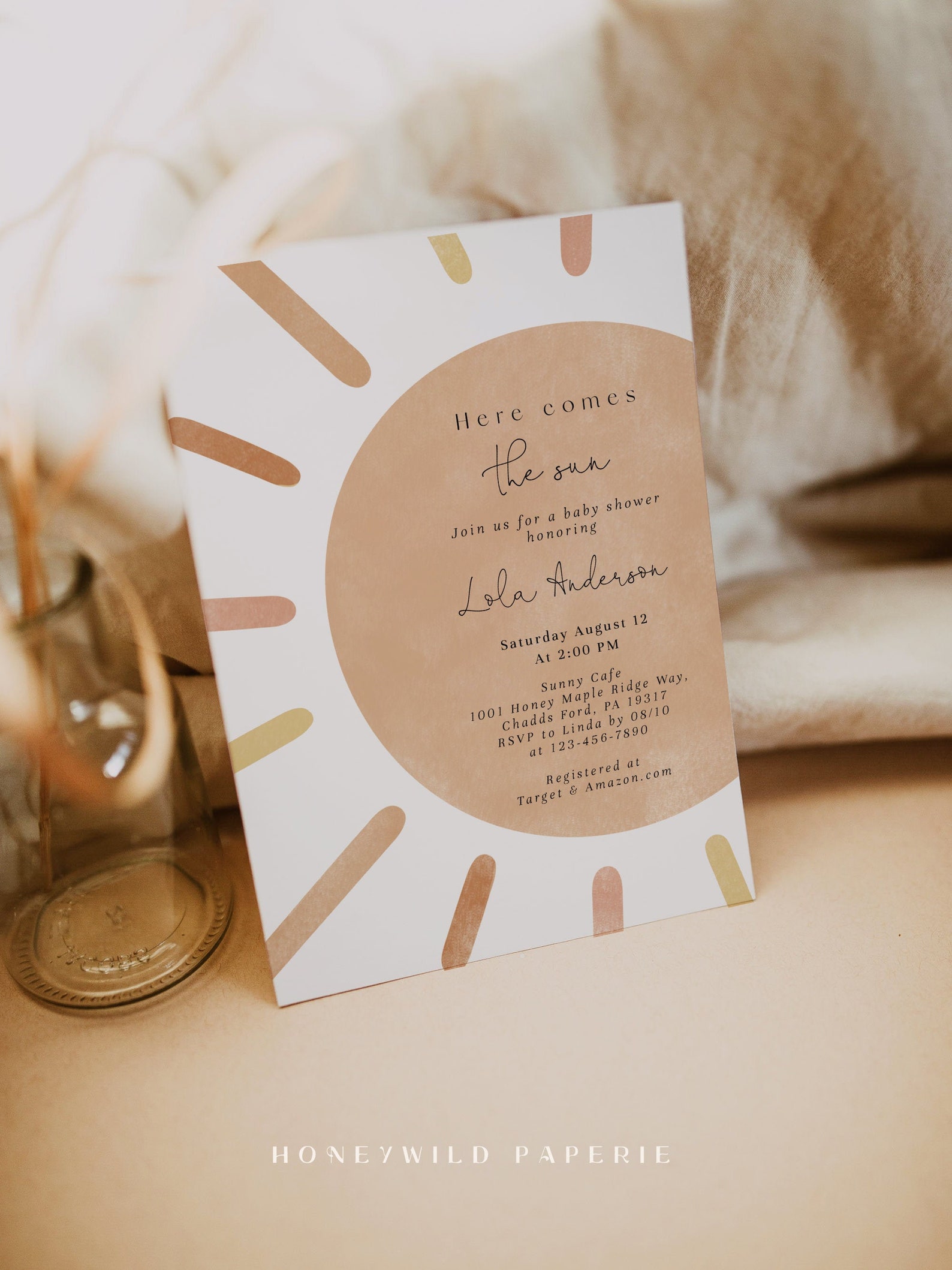 Here Comes the Sun Girl Sunshine Baby Shower Invitation Boho Etsy