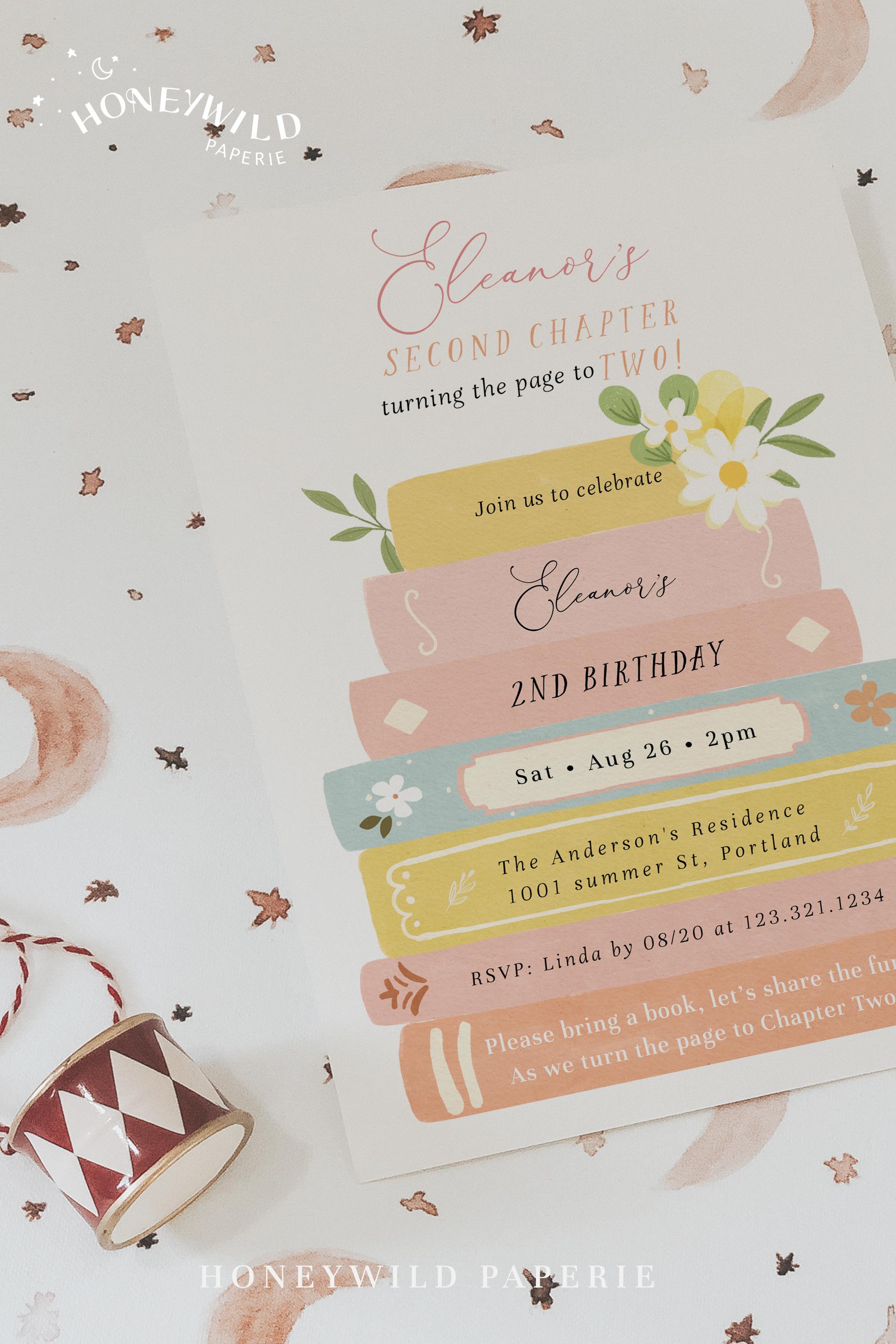 Editable Storybook 2nd Birthday Invitation - Book Themed Party Invite ...