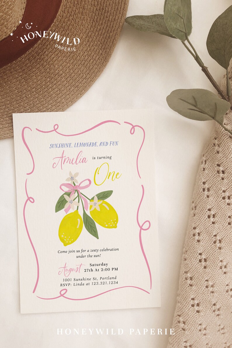 Sunshine Lemonade and Fun Birthday Invitation, Lemon Invitation, Girl Birthday Invite, Any Age • Fully Editable Template#SU0 image 7