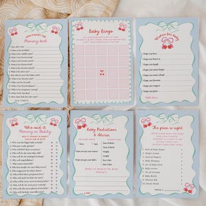 Editable Cherry Baby Shower Game Bundle - Summer Cherry on Top Girl Baby Shower Activities - Hand Drawn Coquette Ribbon Bow Cherries#VB5