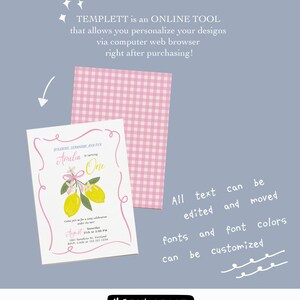 Sunshine Lemonade and Fun Birthday Invitation, Lemon Invitation, Girl Birthday Invite, Any Age • Fully Editable Template#SU0 image 3