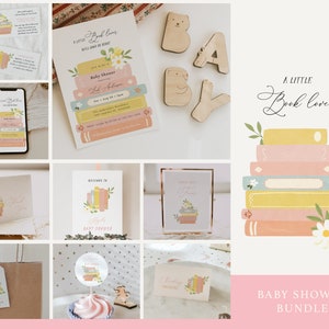 Book Lover Baby Shower Bundle, Storybook Girl Baby Shower Invite, Games and Decor Set, Fully Editable Templates For Book Themed Shower#Y236