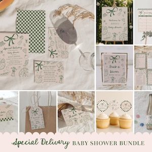 Special Delivery Baby Shower Bundle - Editable Vegetarian Italian Baby Shower Set - Hand Drawn Slice Slice Baby Invite, Decor & Games#YH3