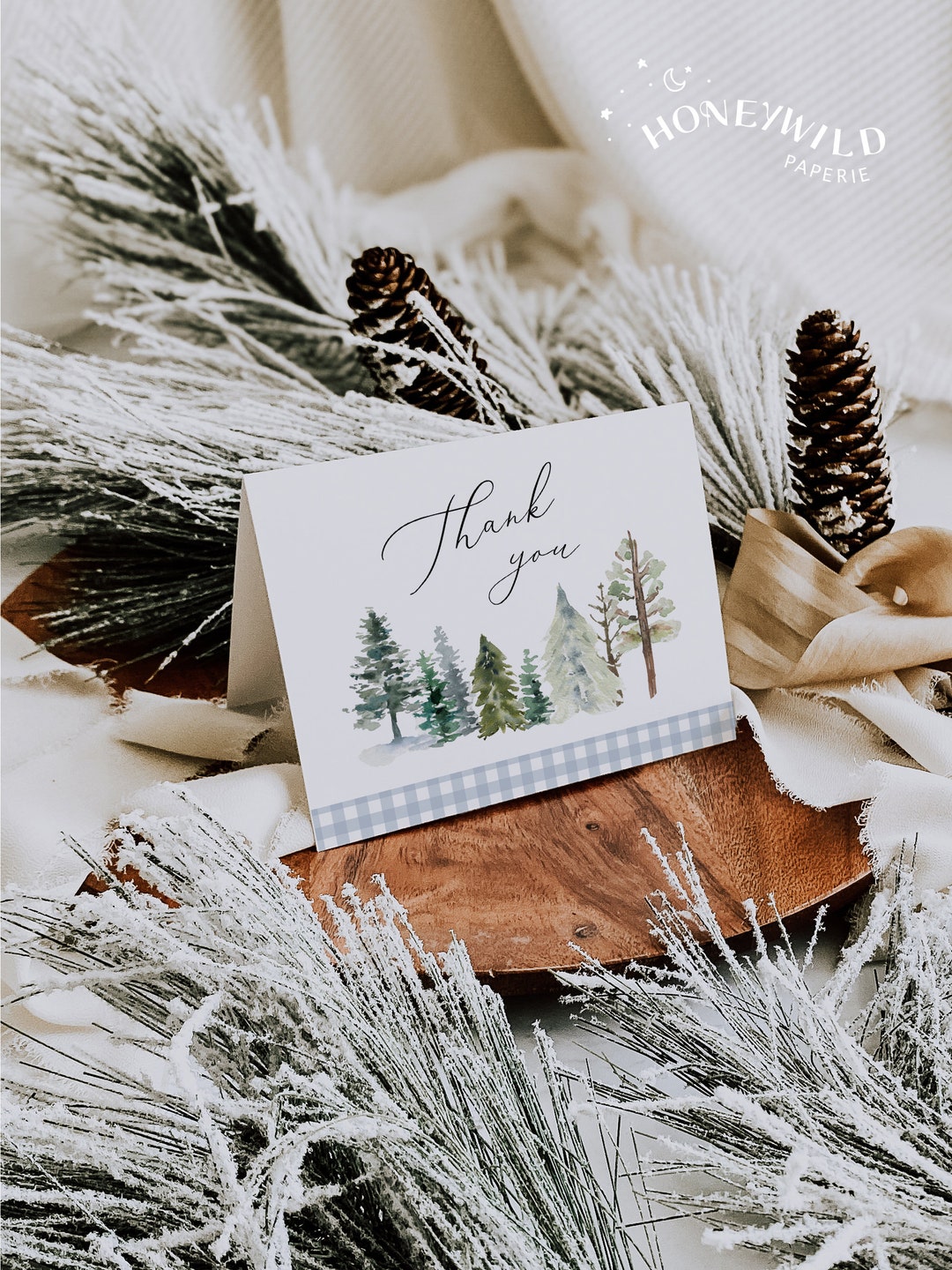 Winter Forest Greenery Thank You Card, Evergreen Thank You Card ...