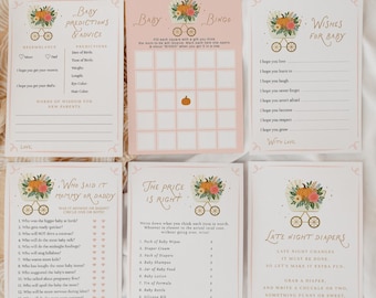 Editable Little Pumpkin Baby Shower Game Bundle - Fall Baby Shower Shower Activities - Girl Pumpkin Baby Shower Games#FA4