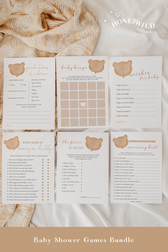 Bear Theme Baby Shower Games - Pack Of 50 Cute Bear Baby Prediction Cards Boy Girl Baby Shower, Gender Reveal, Gender Neutral Design (BS-BEAR-P50