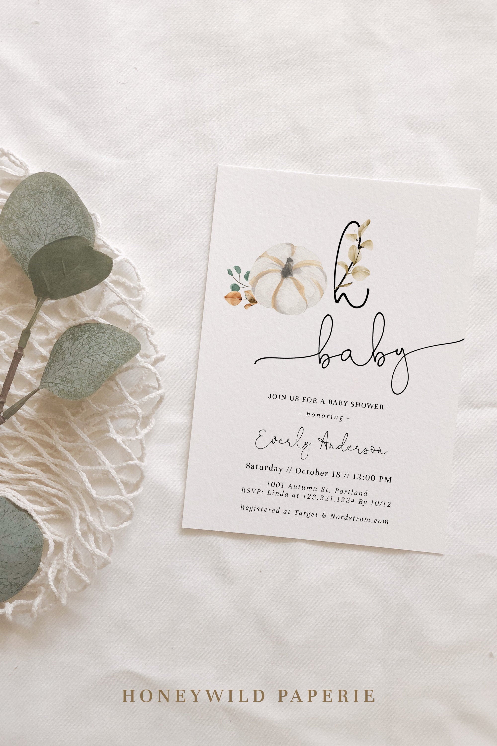 Oh Baby Pumpkin Baby Shower Invitation Editable Minimalist Baby Shower Invite Gender Neutral Fall Little Pumpkin Baby Shower