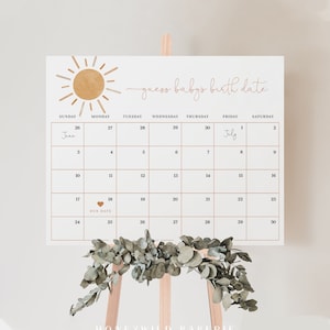 Neutral Boho Sun Babyparty Errate Baby Fälligkeitsdatum, erdige Babyparty, bearbeitbar Errate das Geburtsdatum des Babys Kalender, vollständig bearbeitbar # Y230