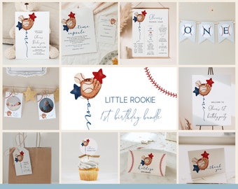 Rookie Year Baseball 1st Birthday Bundle - Little Rookie Theme - Baseball First Birthday Set - Complete Party Kit, Fully Editable#YA5
