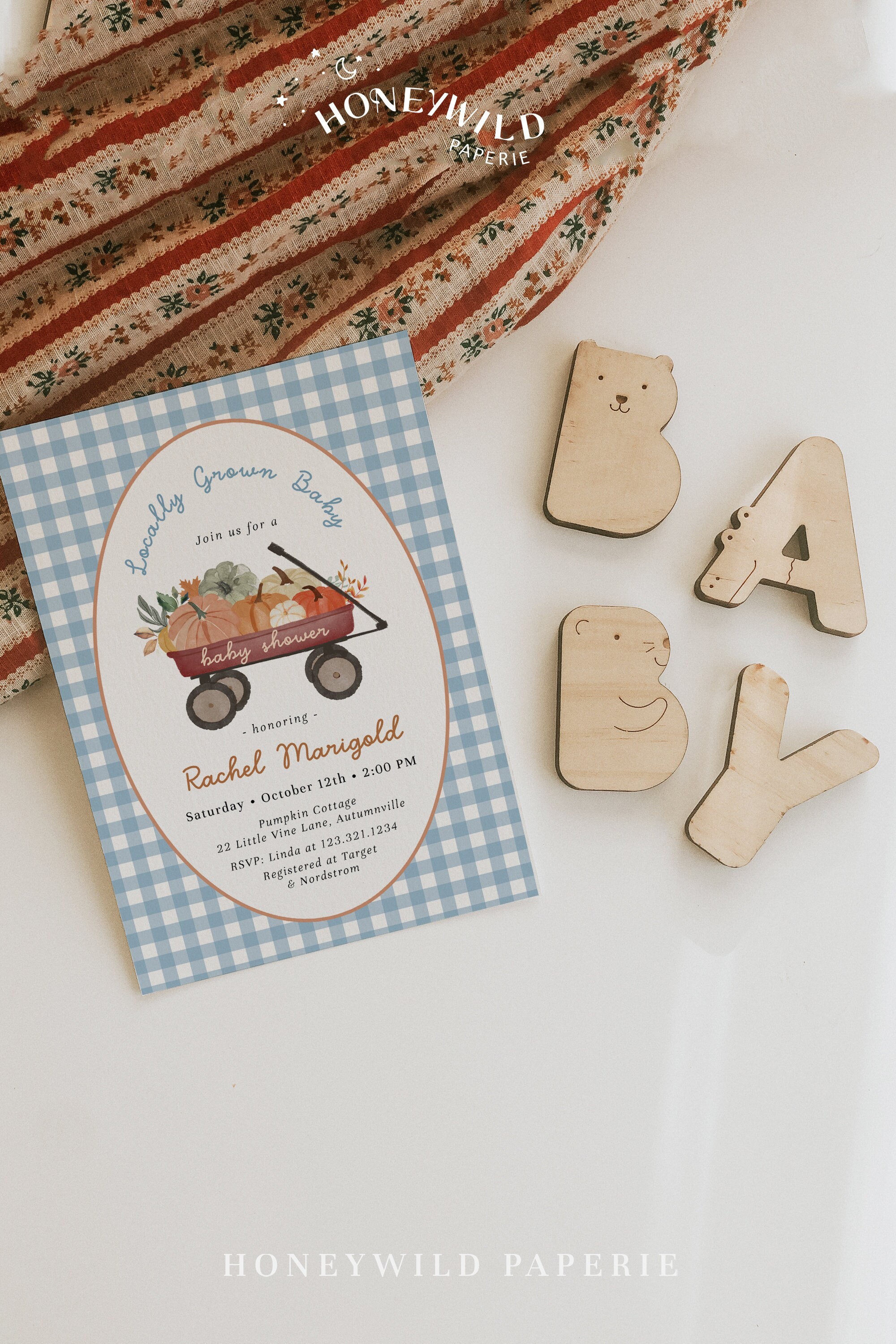 Locally Grown Boy Baby Shower Invitation | Fall Little Pumpkin Baby Shower Invite | Boy Pumpkin Baby Sprinkle | Fully Editable#FA5