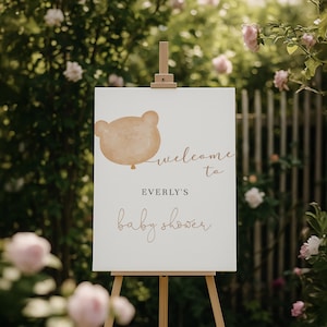 Bear Baby Shower Welcome Sign - Editable We Can Bearly Wait Sign - Gender Neutral Teddy Bear Baby Shower Decor#Y231