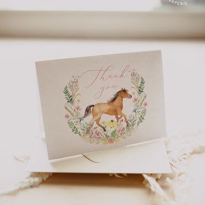 Wildblumenpferd Dankeskarte, Galopp auf Over Cowgirl Geburtstag Bearbeitbare Dankeskarte, Dankeskarte für Pferde-Babyparty, # S246
