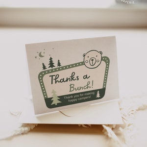 Carte de remerciement Happy Camper, One Happy Camper, Camping 1er anniversaire, carte de remerciement camping baby shower, modèle entièrement modifiable # SU1