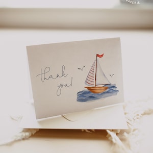 Nautische Babyparty-Dankeskarte, Segelboot-Babyparty-Dankeschönkarte, Marine-Babyparty-Dankeschönkarte, vollständig editierbar#YR9