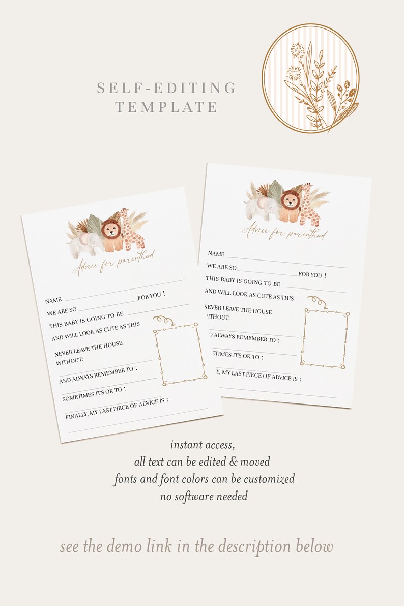 Boho Safari Baby Shower Advice Card Jungle Baby Shower Games Etsy