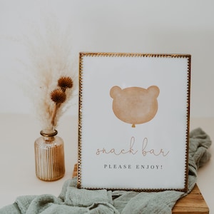 Cartelli da tavolo con orso bruno completamente modificabili, cartello di favori di orsi moderni, aggiungi il tuo testo, cartoline e regali, cartelli da tavolo per baby shower #Y231