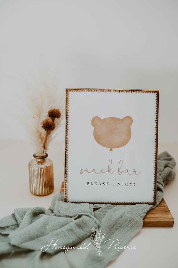 Fully Editable Brown Bear Table Signs, Modern Bear Favors Sign, Add Your Own Text, Cards and Gifts, Baby Shower Table Signs#Y231
