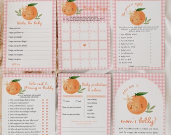 Little Cutie Baby Shower Game Bundle - Editable Pink Clementine Theme - Citrus Orange Girl Baby Shower Printable Activities#FA2