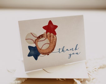 Baseball Thank You Card, for Rookie Year Birthday Party or Baseball-themed Baby Showe, Printable Thank You Note#YA5