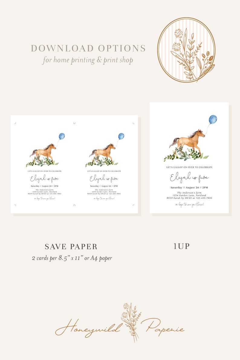 Simple Greenery Little Horse Birthday Invitation, Gallop on Over, Horse Birthday Party Invitation, Farm Birthday Invite, Fully EditableA9 image 6