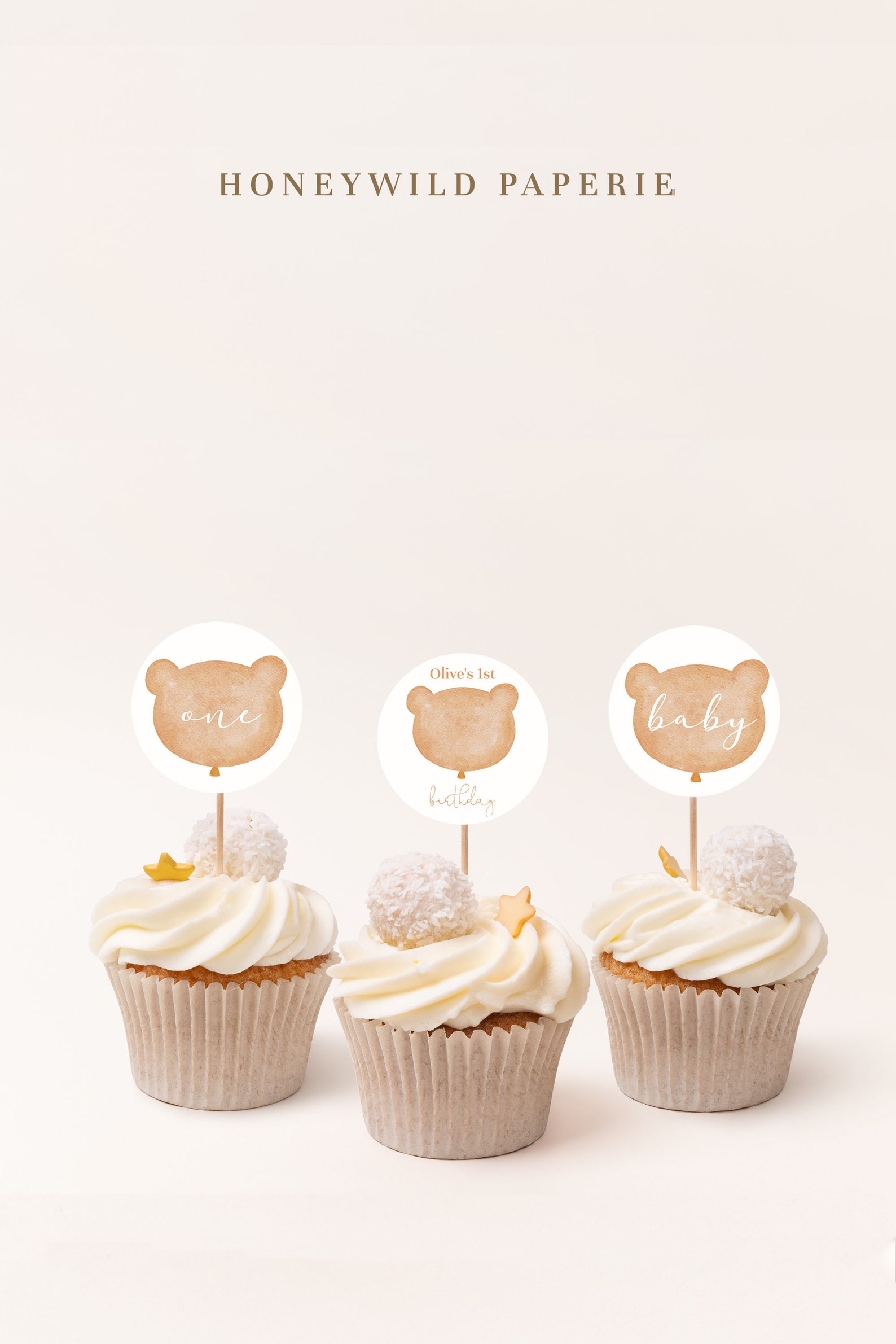 Editable Printable Teddy Bear Cupcake Toppers Brown Bear | Etsy