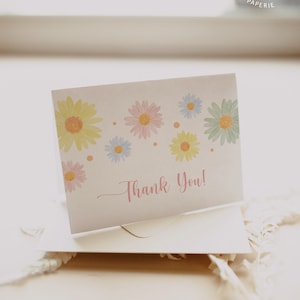 Carte de remerciement pastel marguerites, carte de remerciement imprimable bébé en fleurs fleurs sauvages, carte de remerciement fête d'anniversaire marguerite, #S235