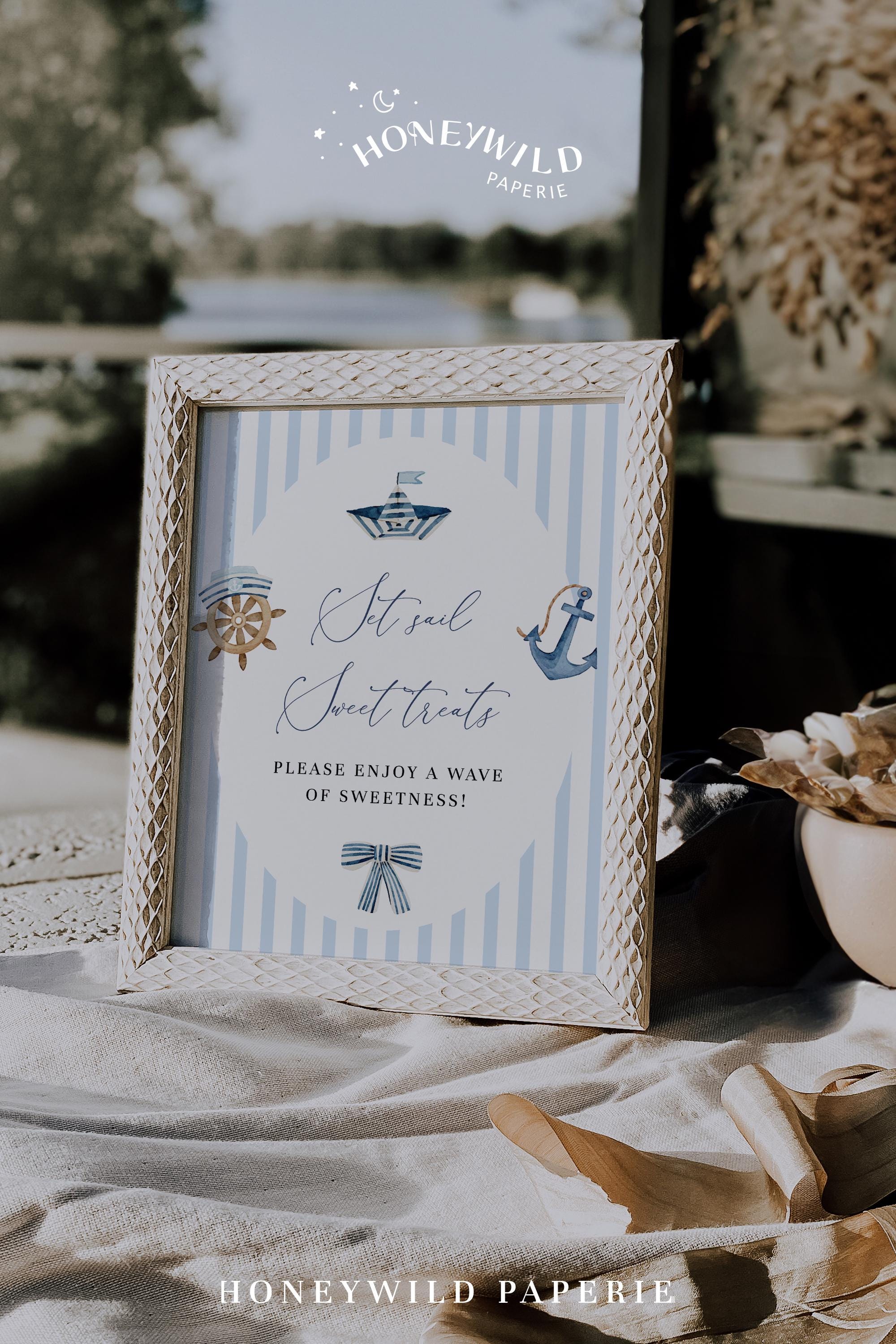 Editable Nautical Sailboat Table Signs - Nautical Baby Shower or Birthday Party Custom Signs - Coastal Ocean Theme Templates#YR8