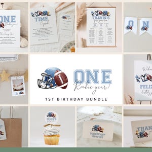 One Rookie Year Football 1st Birthday Bundle with Customizable Invitations, Milestones, and Decors | 1st Year Down Birthday Party Set#BO3