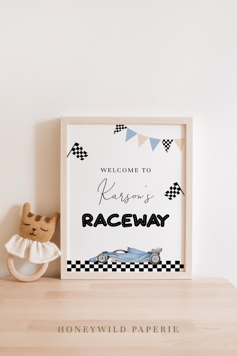 Blue Race Car Welcome Sign Template | Editable TWO Fast or Fast ONE ...