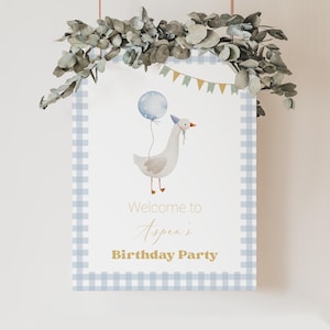 Blue One Silly Goose Welcome Sign Template | Editable Boy Goose 1st Birthday Welcome Sign | Goose First Birthday Décor#YO2