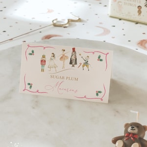 Cartão de tenda com rótulo de comida para festa de inverno do quebra-nozes | Cartões de nome de prato personalizáveis | Cartões de lugar com tema de balé do quebra-nozes de Natal #MC2
