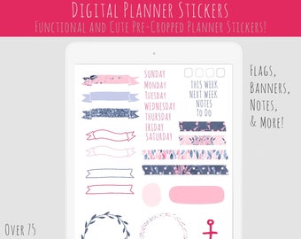 Digital Planner Stickers | Digital Clip Art | Weekly Kit | Monthly Kit | Pre-Cropped Stickers | Goodnotes Stickers