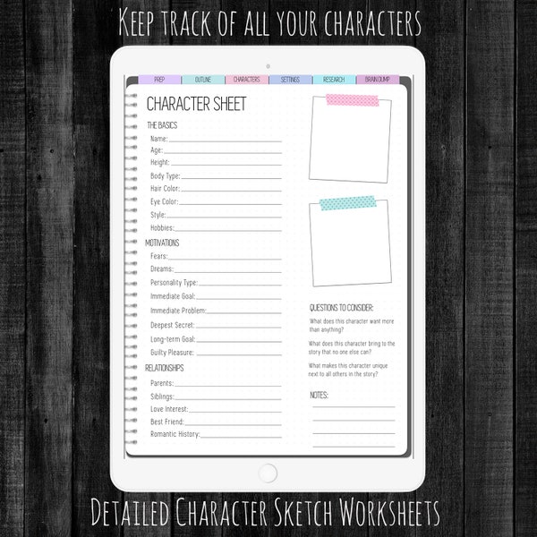 Nanowrimo Journal | Digital Writing Journal | Character Sketch | Settings | Word Count Tracker