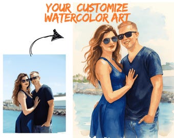 Custom Watercolor Portrait, Personalised Watercolor Couple portrait with pet, Wedding portrait, Anniversary gift,  Digital Art gift